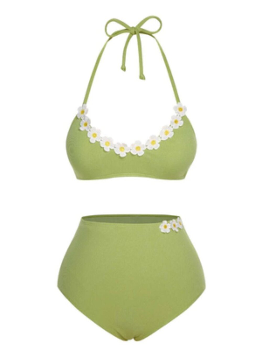 RETRO STAGE Green Ribbed Bikini Set | Floral Retro Swim | Small